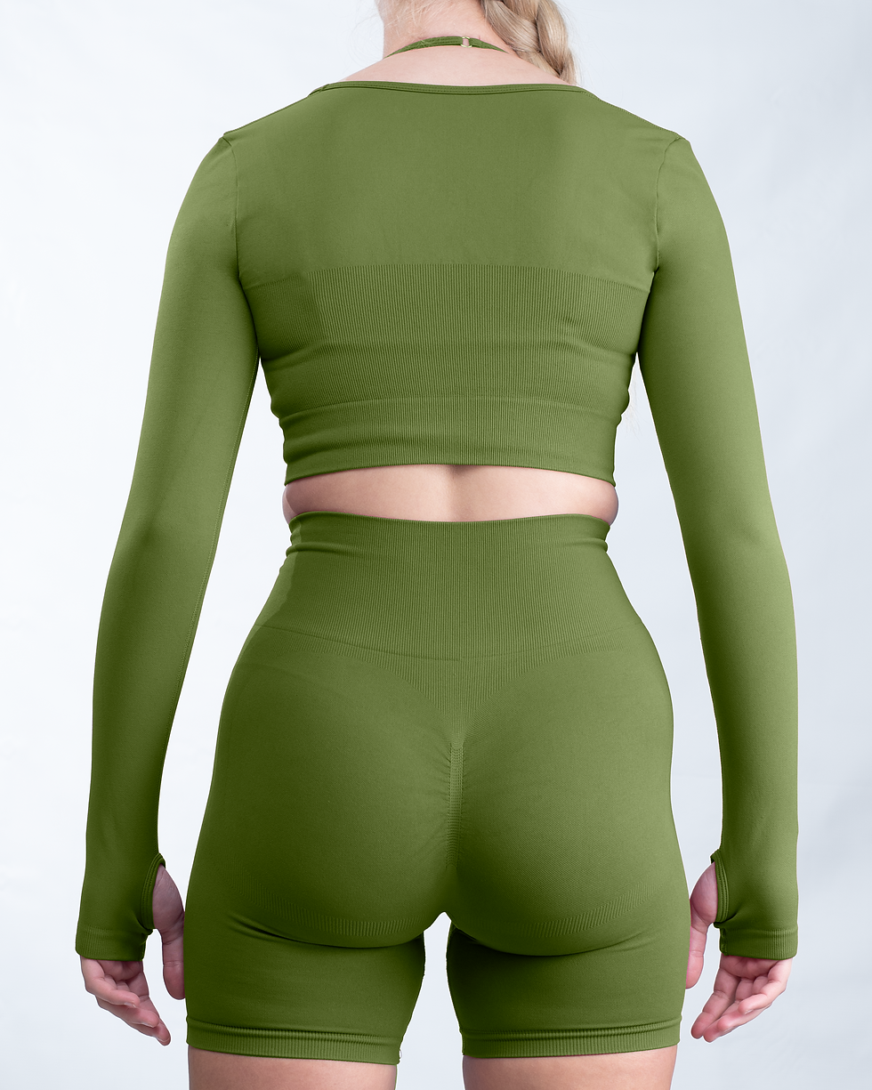 Thumbnail: FlexForm Seamless Long Sleeve Crop Top- Green