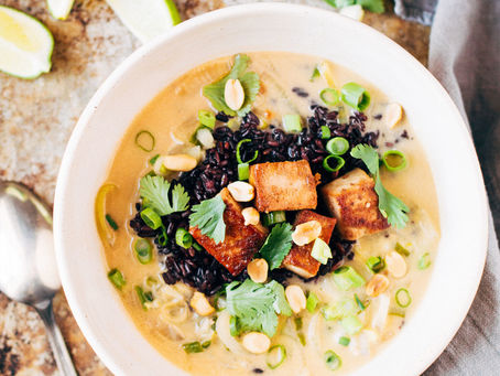 Ginger + Lemongrass Infused Thai Soup with Crispy Tofu and Wild Rice