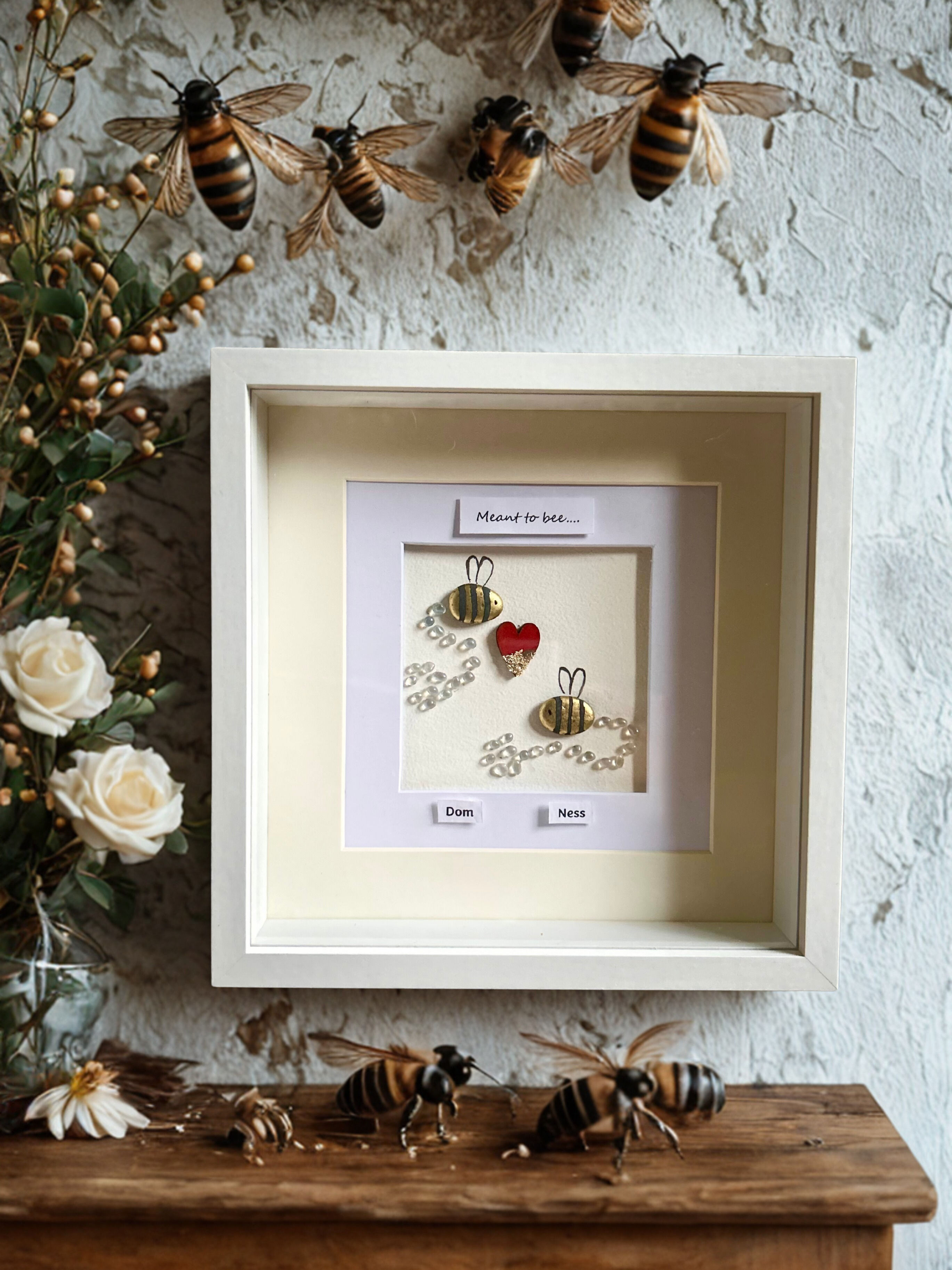 Personalised Couple Pebble Art - Meant to Bee