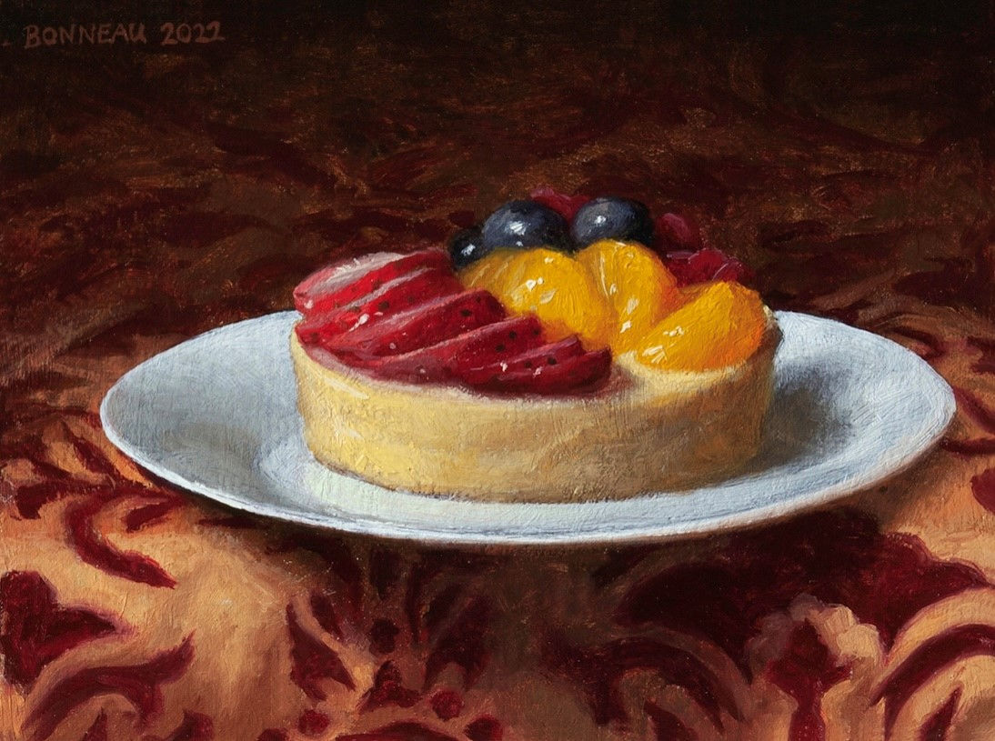 Small Fruit Tart on Red and Yellow Cloth