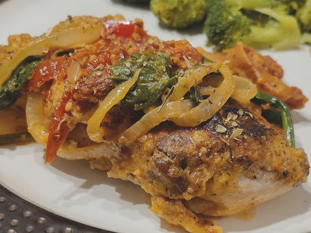 Hubby's Tuscan Chicken in Creamy Sun Dried Tomato Sauce.