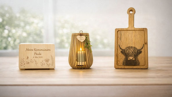 Geschenksideen, Schneidebretter, Windlicht, erinnerungskiste 