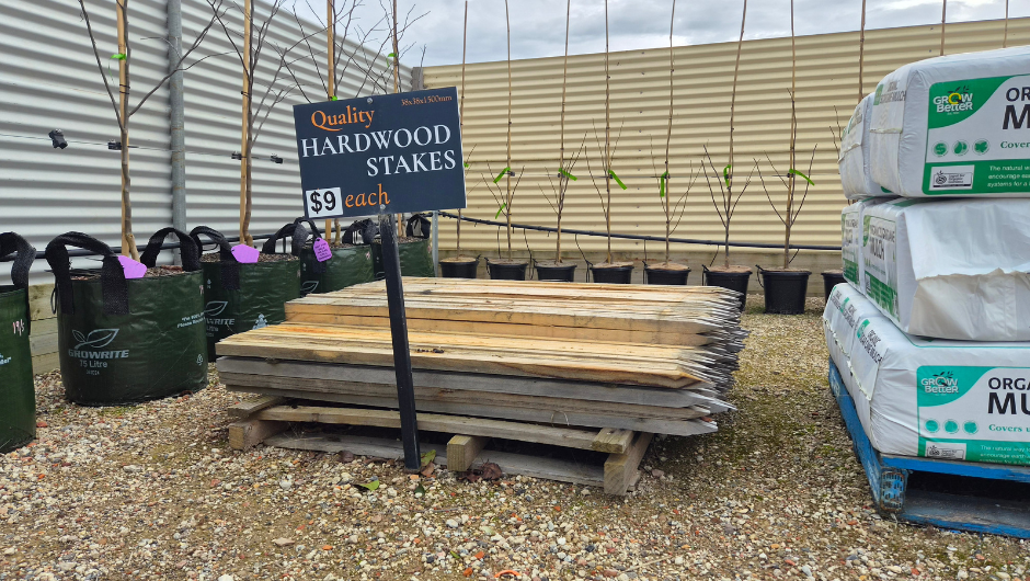 Hardwood stakes for sale at Ballarat Advanced Tree Nursery