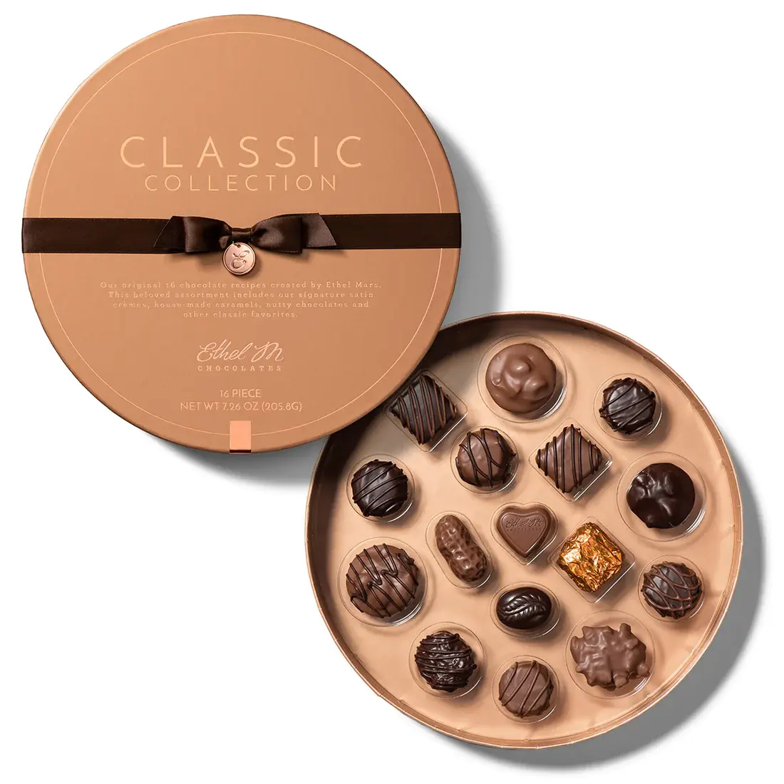 THE CLASSIC COLLECTION, ROUND COPPER SIGNATURE PREMIUM CHOCOLATE ASSORTMENT BOX