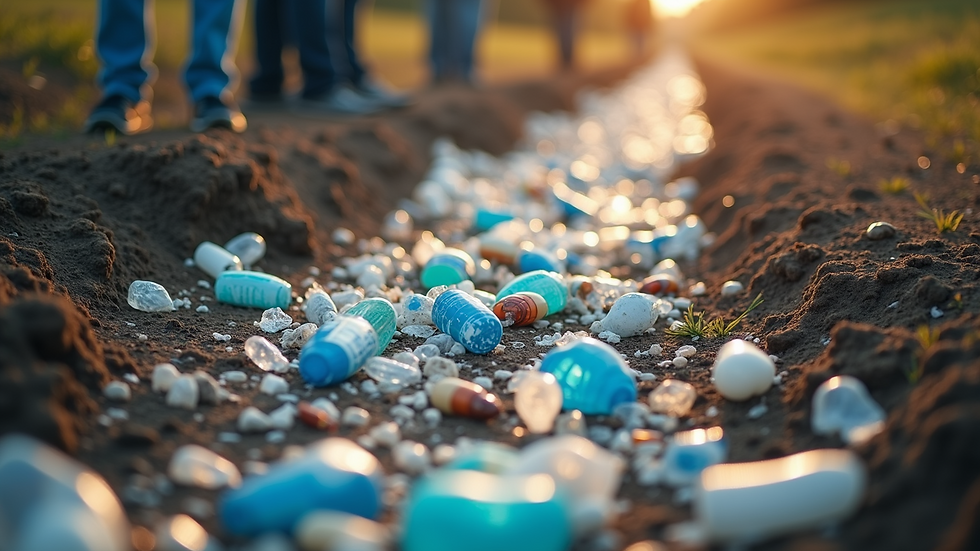 High angle view of a community clean-up event collecting plastic waste