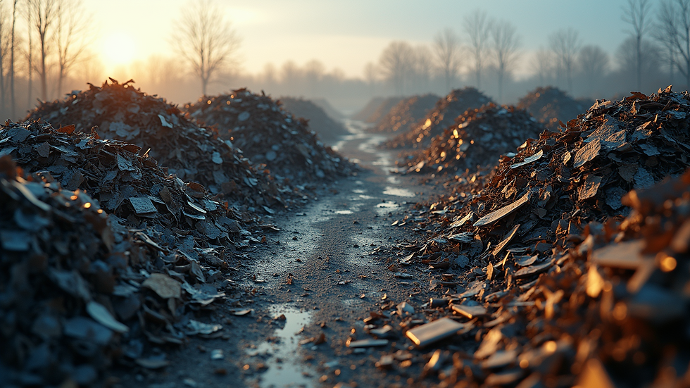 High angle view of sorted scrap metal piles ready for sale