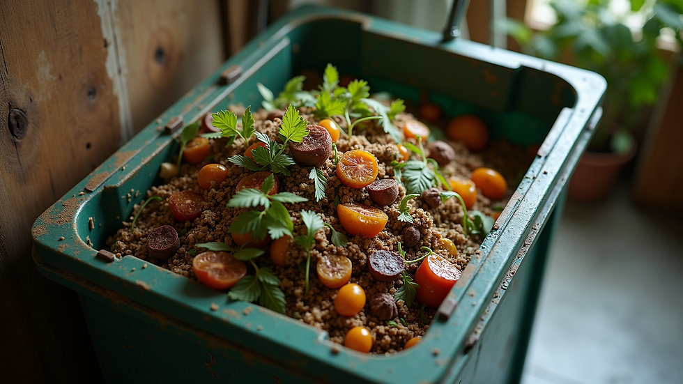 High angle view of a kitchen compost bin with organic waste