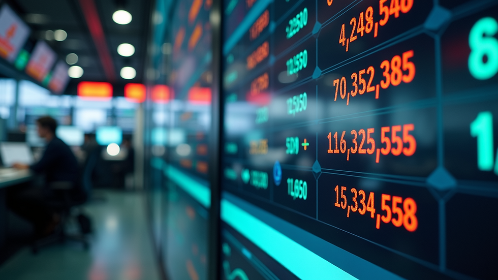 Eye-level view of sugar trading floor with digital price boards