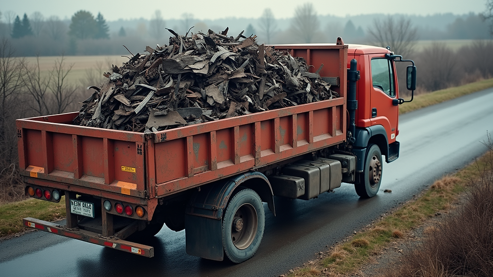 High angle view of a truck loaded with scrap metal ready for pickup