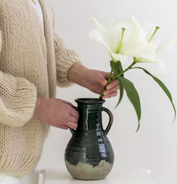 Dipped Stone Vase with Handles -Seaweed