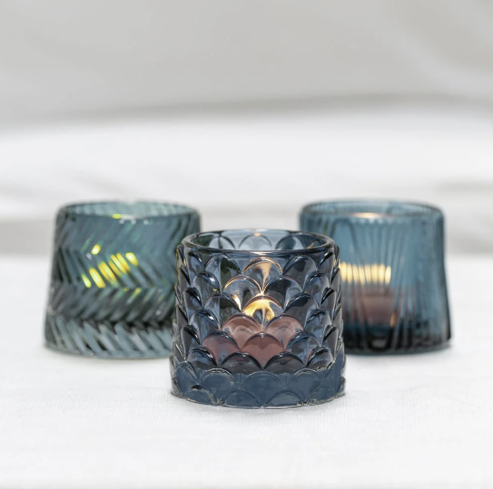 Tea Light Holder-3 assorted blue