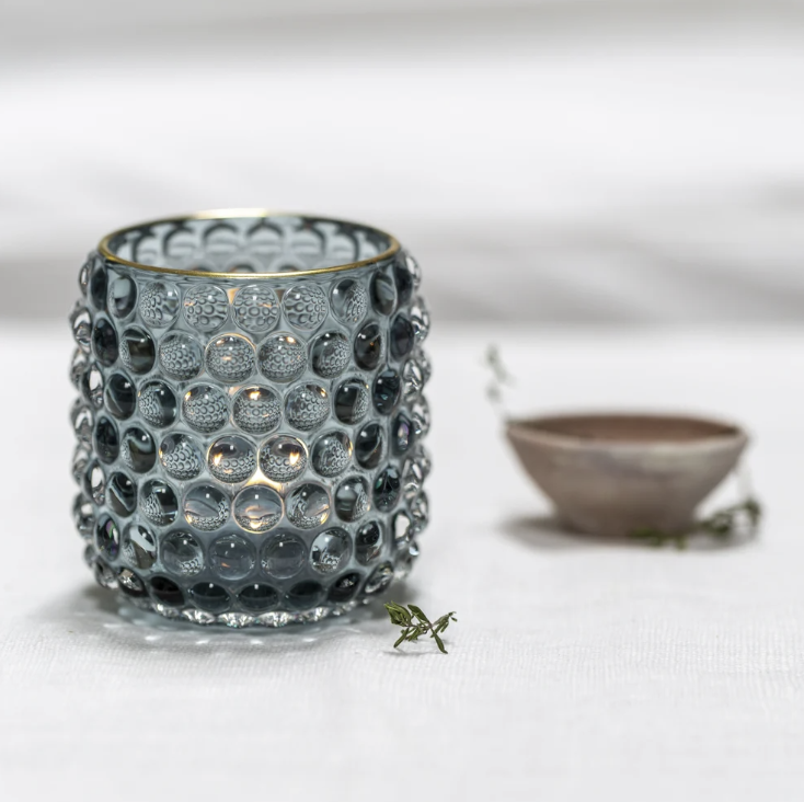 Glass Tea-light Holder-powder blue