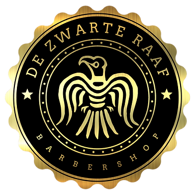 Gouden logo van De Zwarte Raaf barbershop