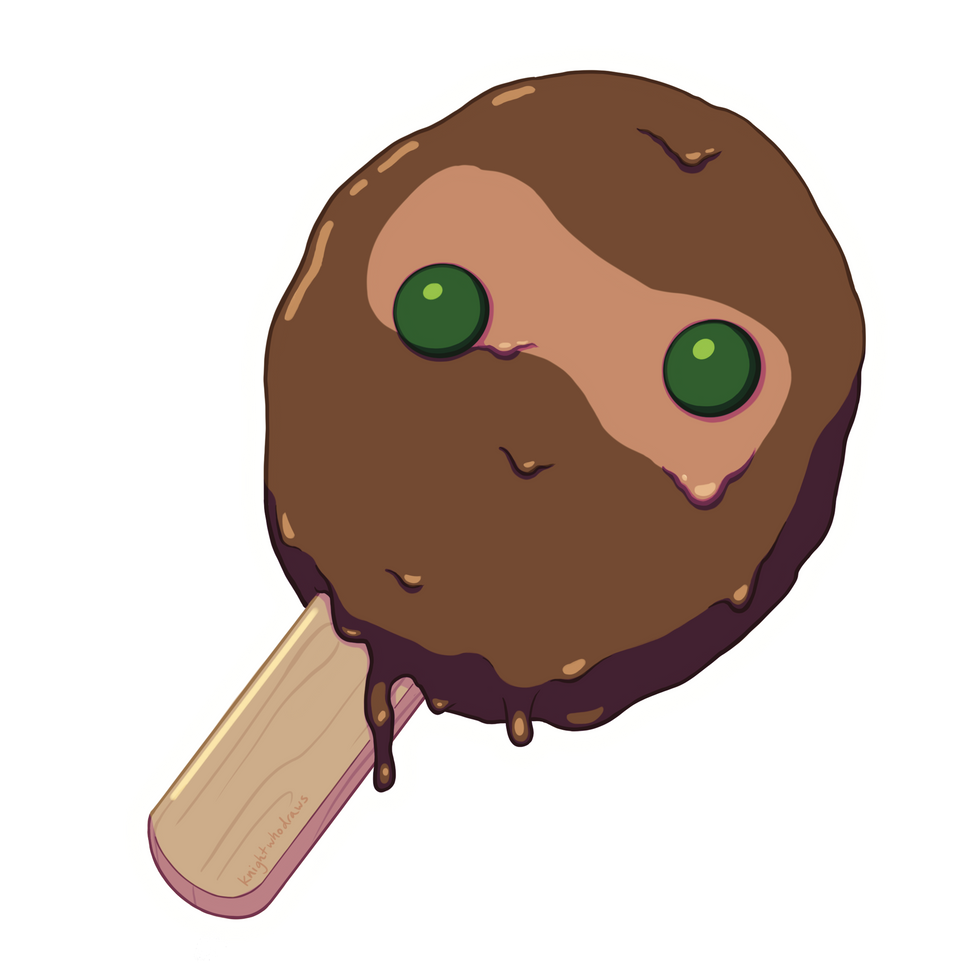 Sticker of a melting character face ice cream, based on bigfoot.