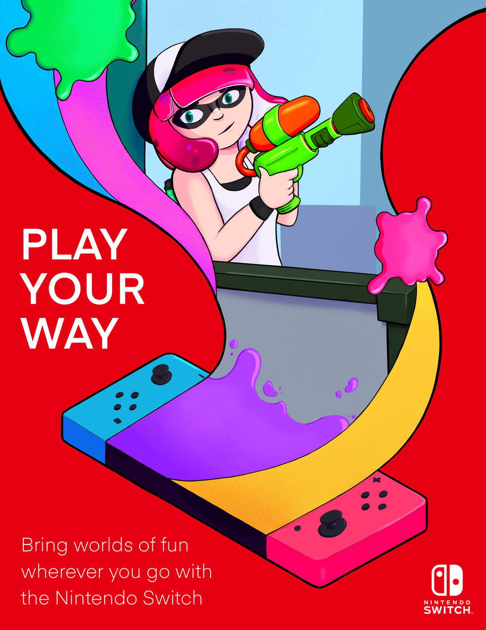 Play Your Way poster featuring an inkling from the Splatoon series