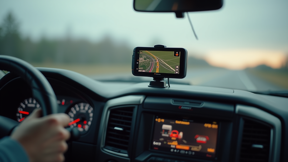 Close-up view of a GPS device mounted on a truck dashboard