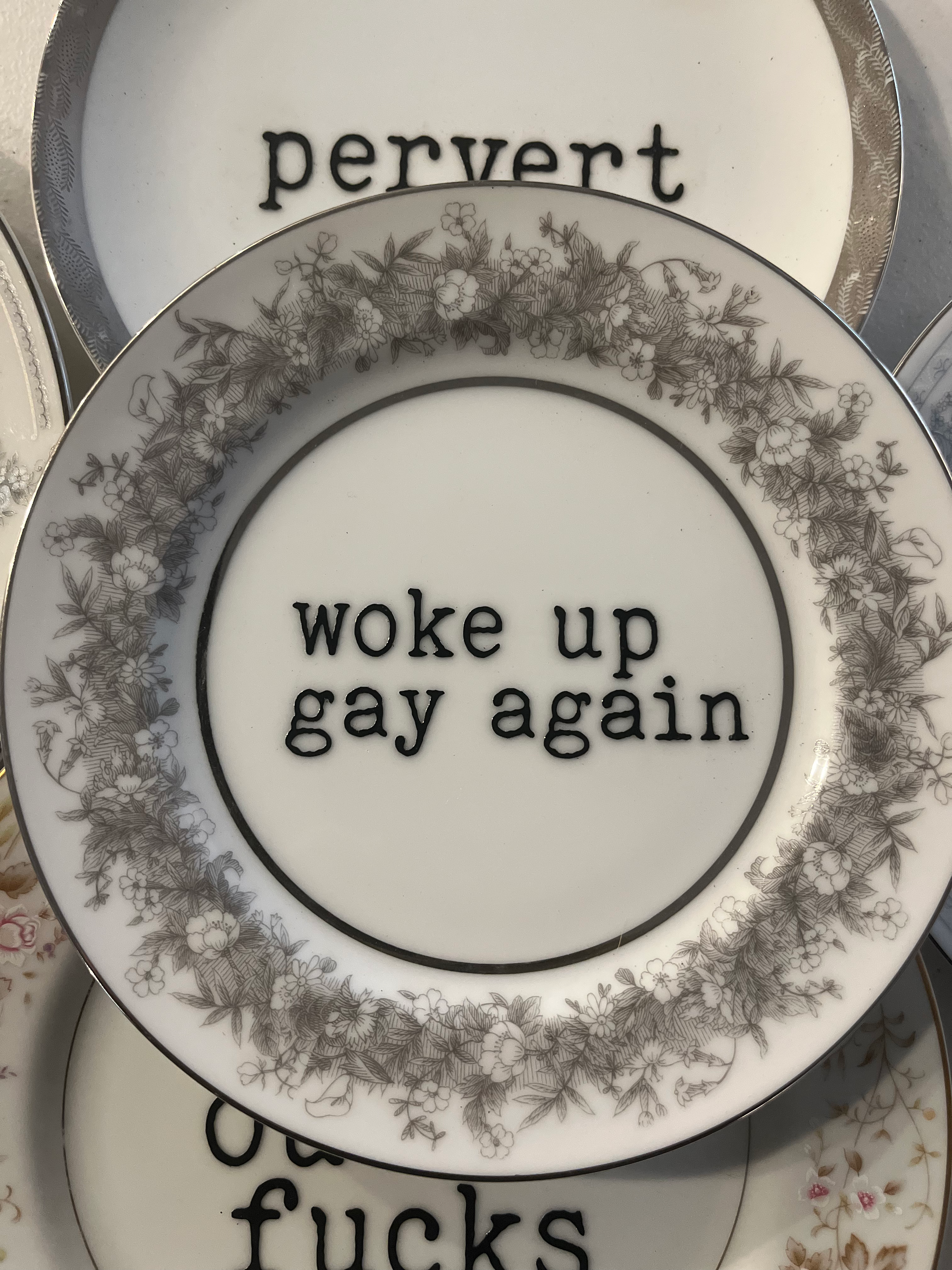 Woke up gay again small plate 