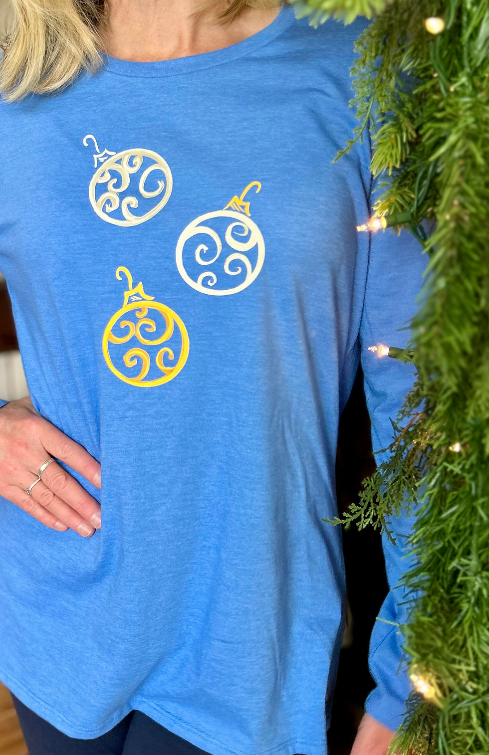 Women’s Relaxed Fit Long Sleeve Sugar Spun Ornaments Silver/Gold/Ivory