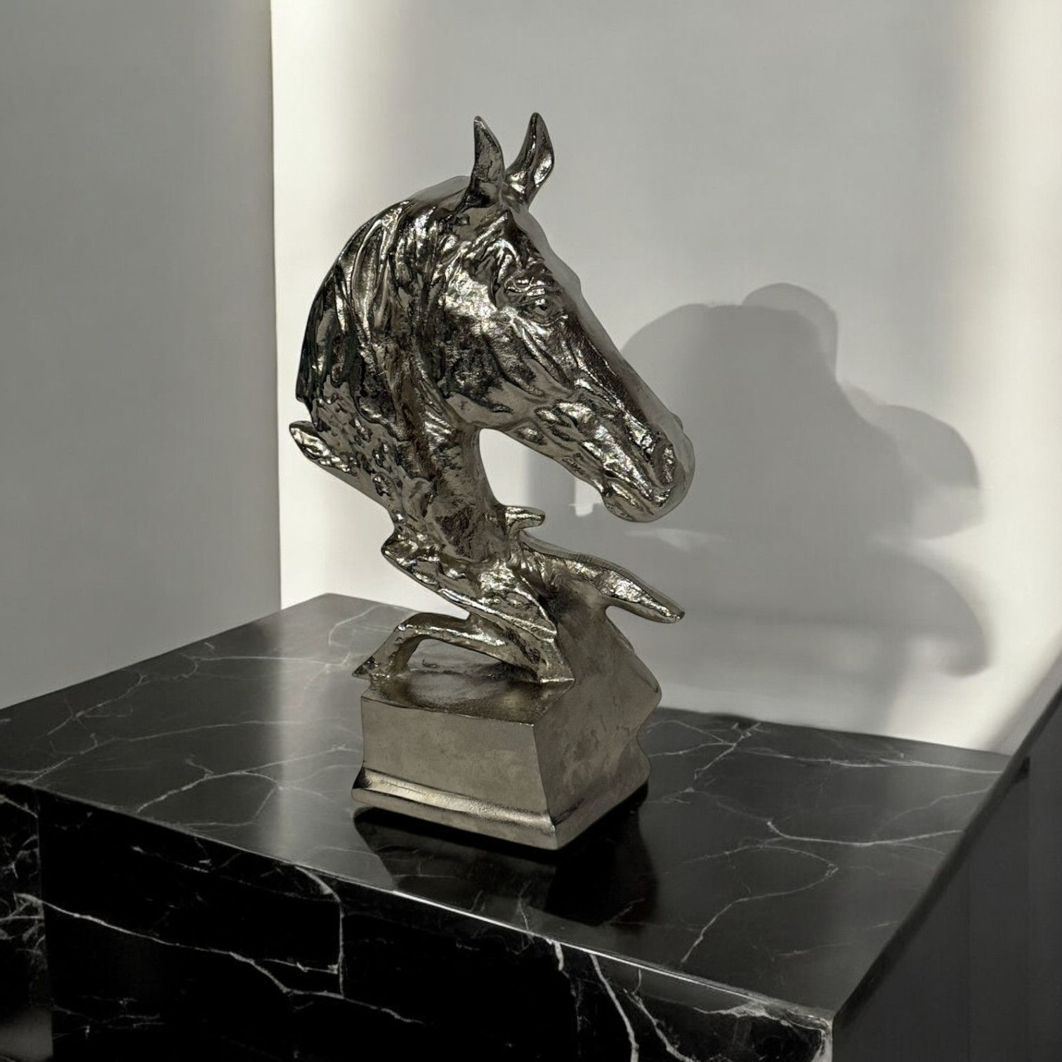 37CM NICKEL PLATED DECORATIVE HORSE HEAD