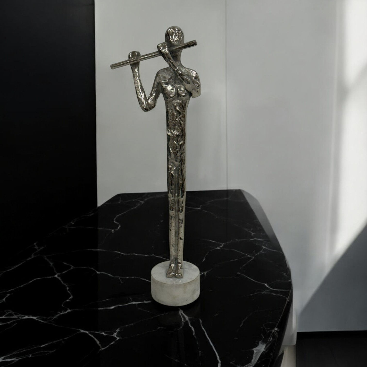 57CM NICKEL PLATED STATUE PLAYING FLUTE