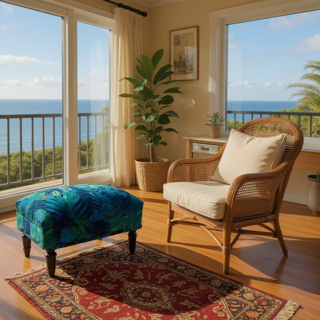 FLORAL FABRIC FOOTSTOOL WITH DRAWER