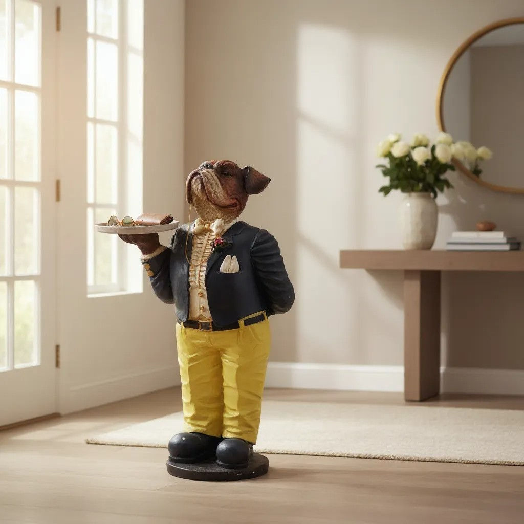 AcaciaHome Elegant Resin Bulldog Butler Statue 82cm