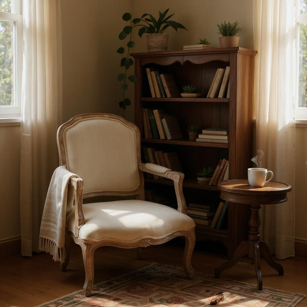 Louis French Country Style Chair � Washed Oak Frame with Cream Linen Upholstery