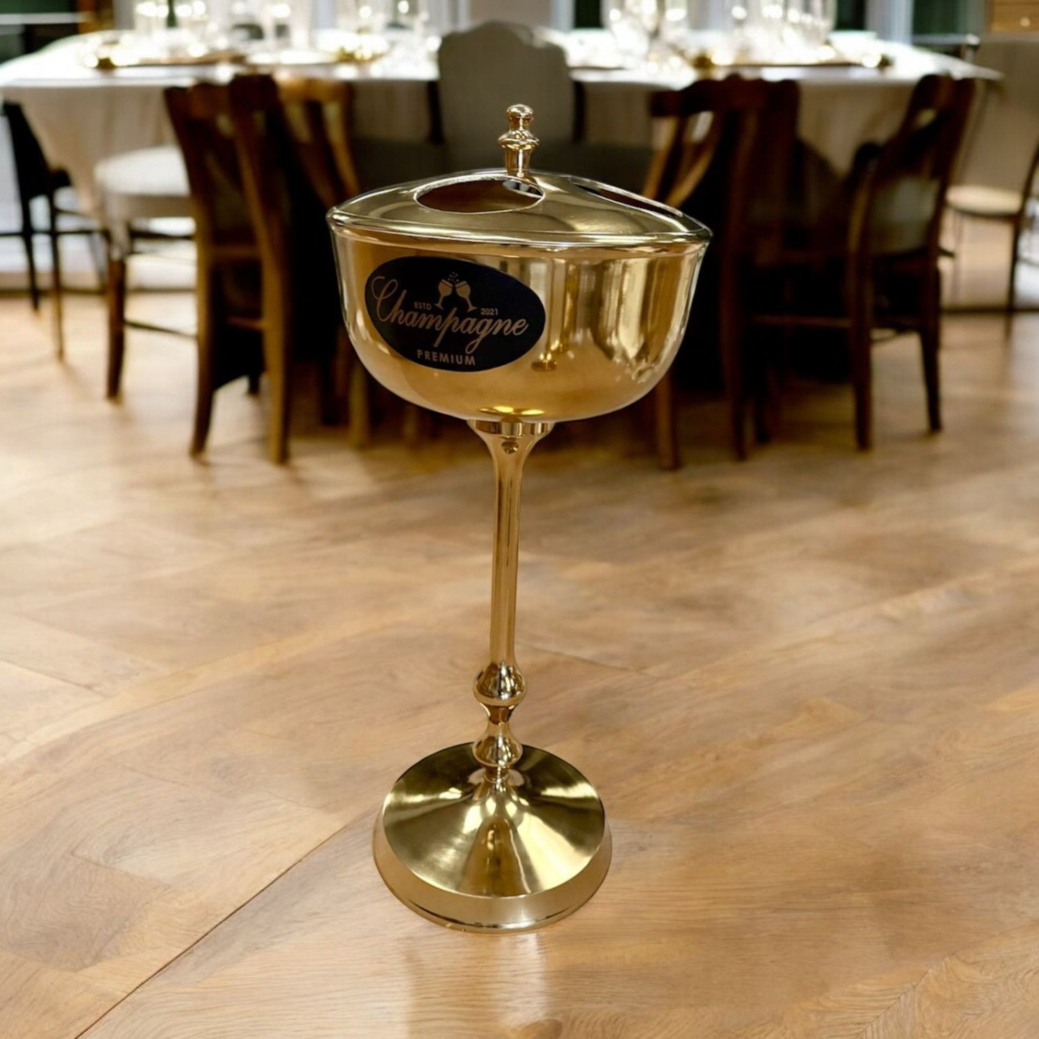 81cm GOLD 4 BOTTLE CHAMPAGNE BUCKET ON STA