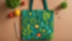Close-up view of a vibrant reusable bag with a beautiful nature-inspired print