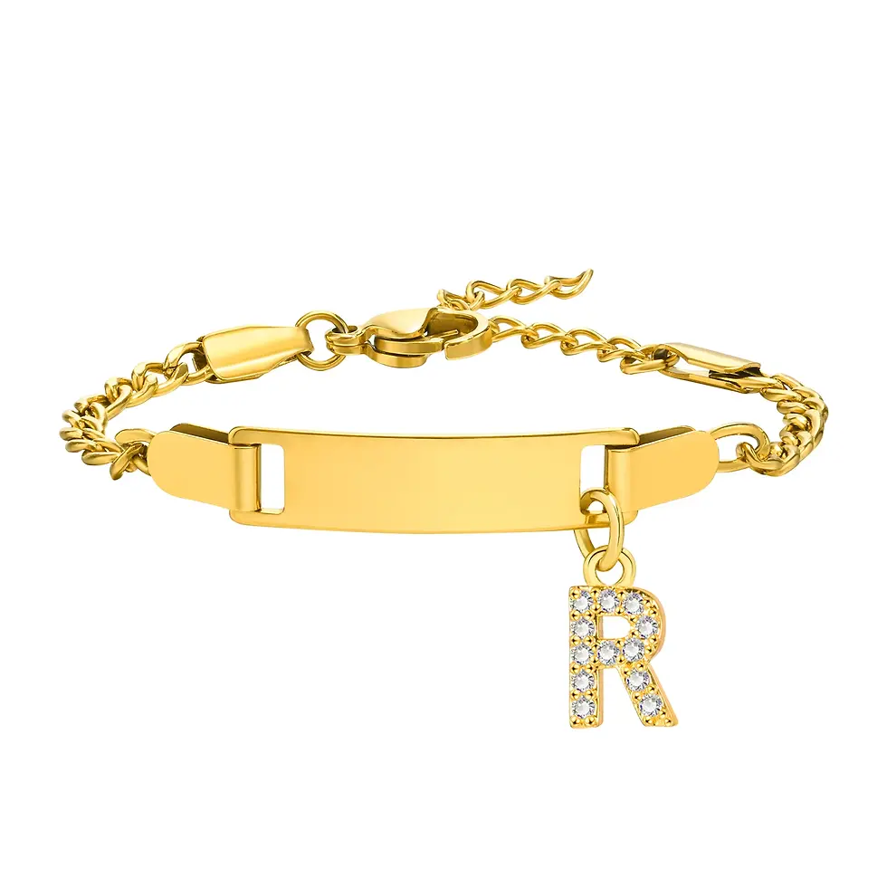 Thumbnail: Personalized Name Bracelet With Initials for Boy Girl, Free Engraving Date ID