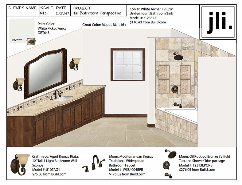 Hall bathroom rendered perspective with