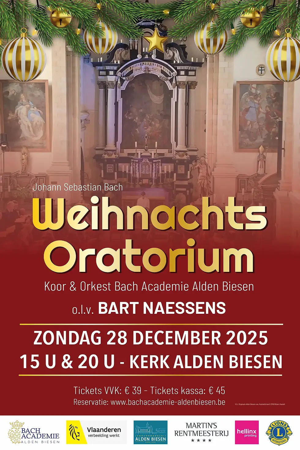 The Bach Academy choir sings under soft lighting in the church of Alden Biesen during the annual Christmas concert.