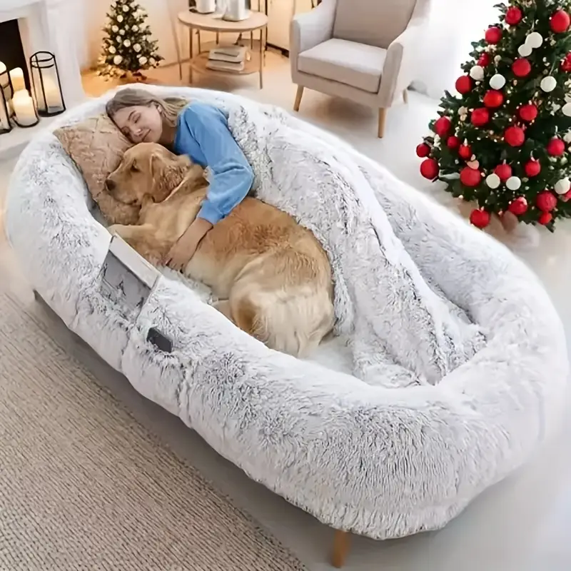 CozyNest™ Human-Dog Bed – Oversized Fluffy Lounger for Pets & Owners