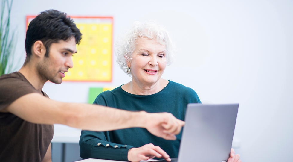 senior learning to use technology