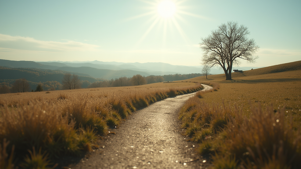Eye-level view of a serene landscape with a winding path