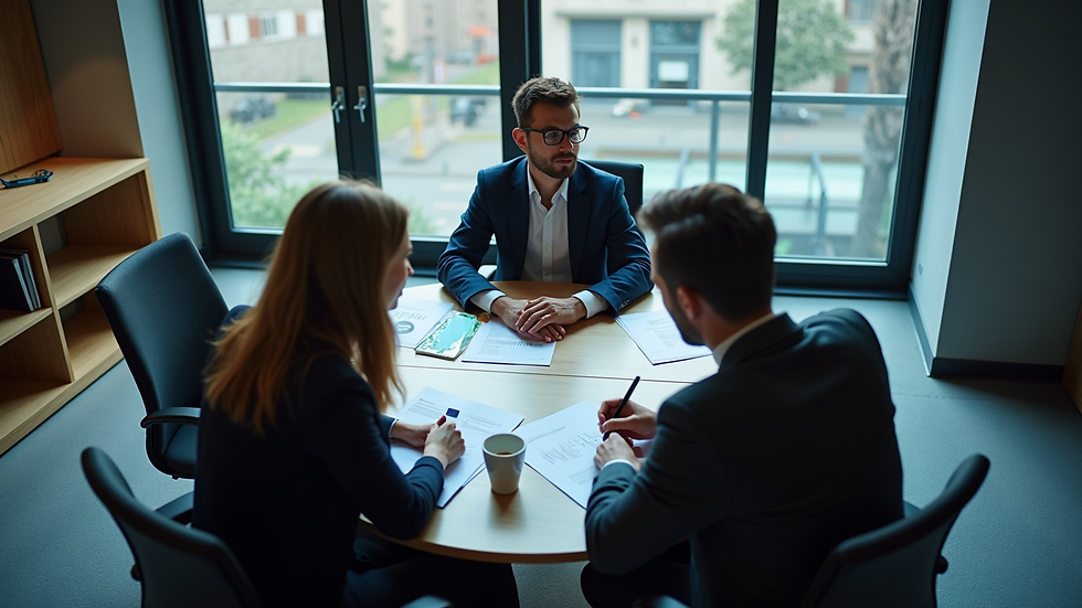 High angle view of a business meeting discussing AI marketing strategies