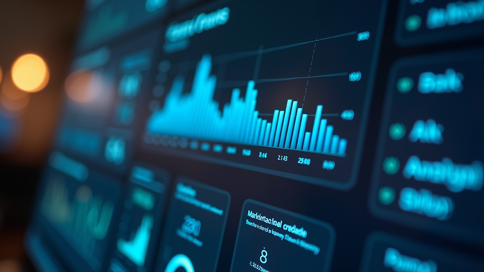 Close-up view of a digital dashboard showing AI analytics and marketing metrics