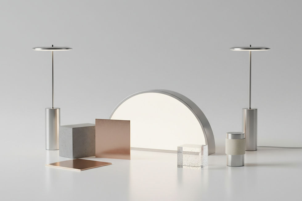 High angle view of modular lighting components arranged on a table