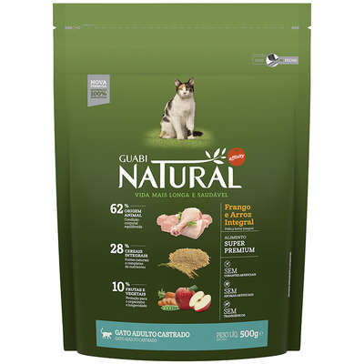 Guabi Frango e Arroz Integral para Gatos Adultos Castrados