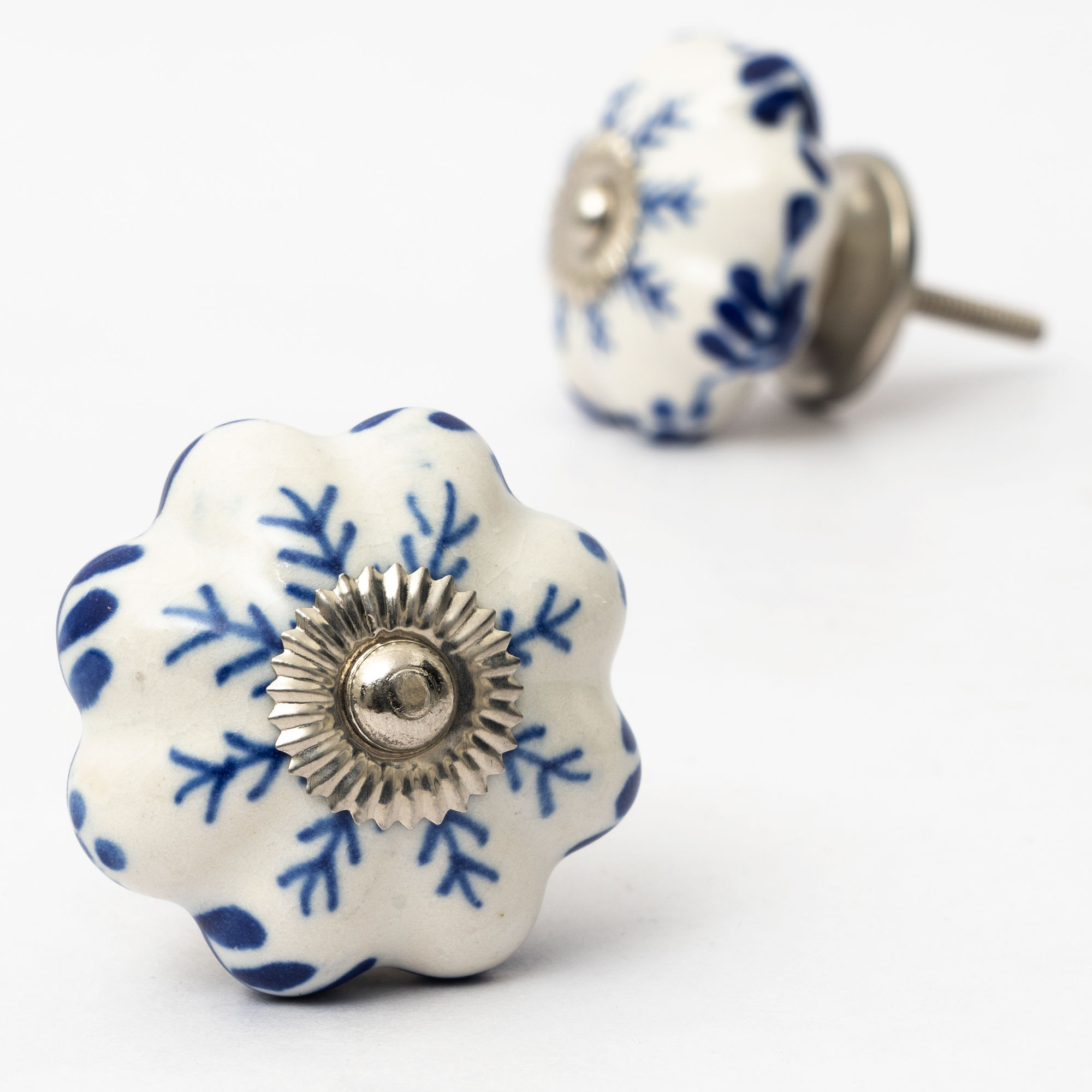 Blue Twigs Floral Ceramic Knob