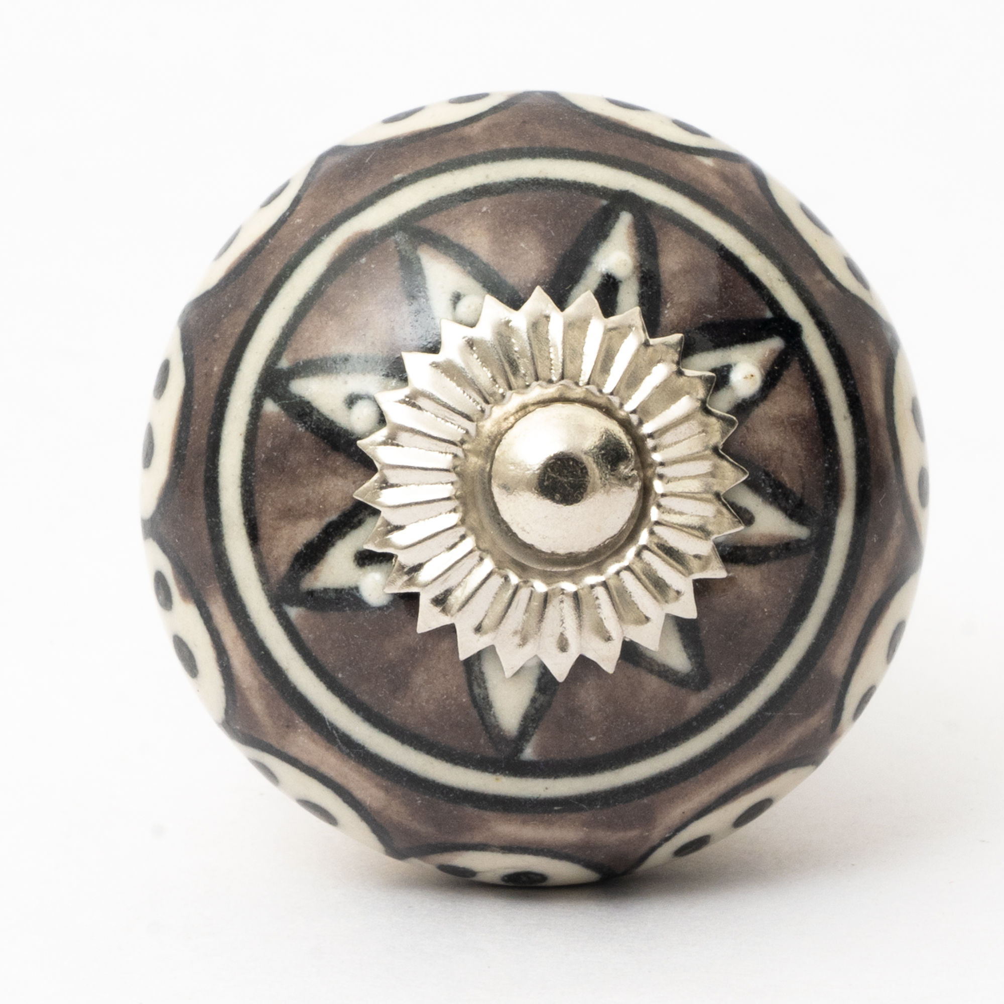 Brown Patterned Round Ceramic Knob
