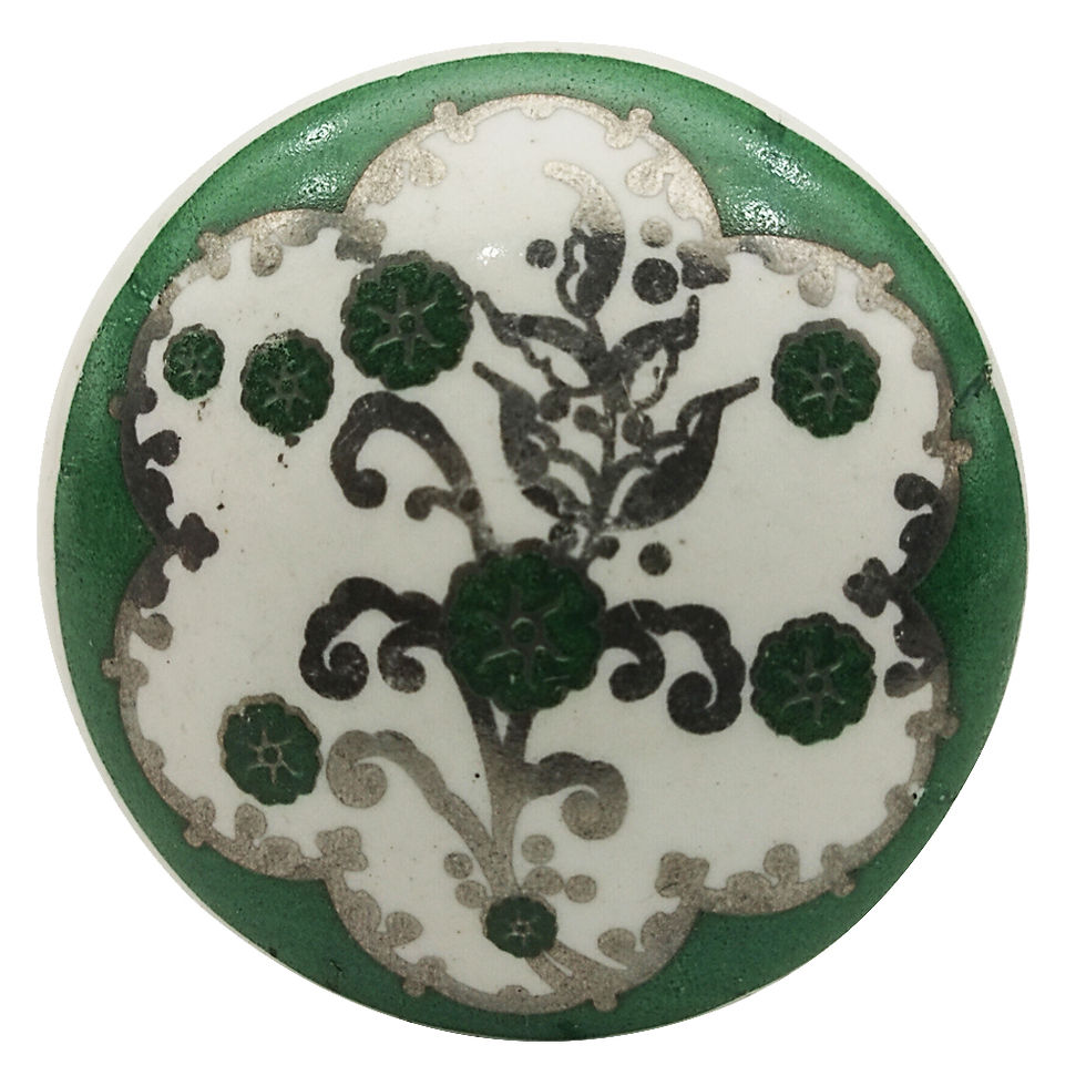 Green Flower Print Ceramic Knob