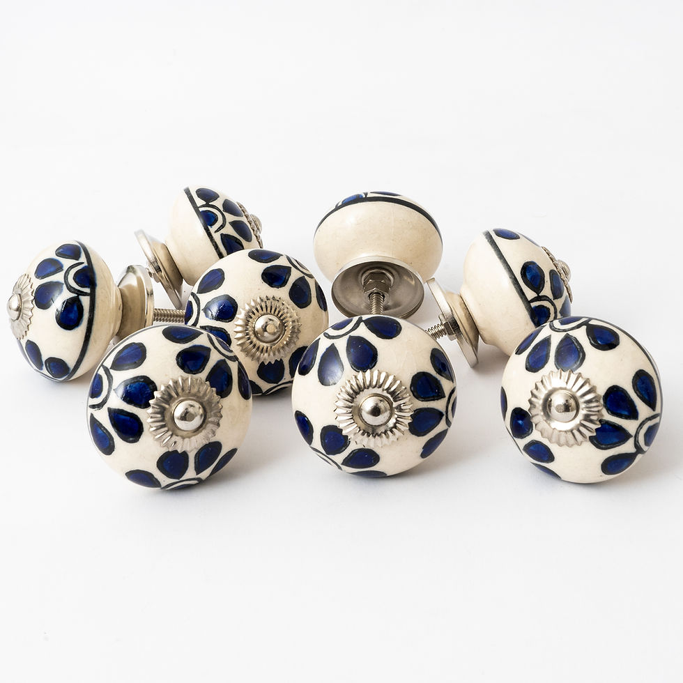 Thumbnail: Blue Petals Hand-Painted Round Ceramic Knob