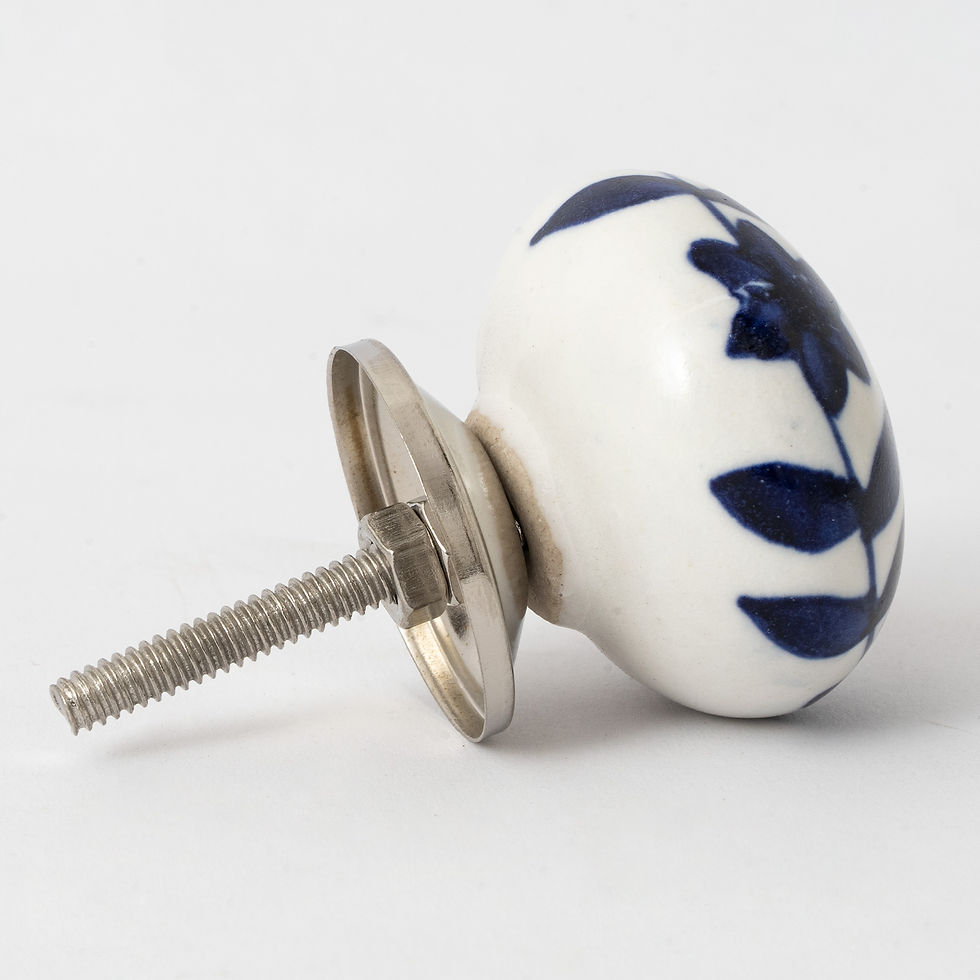 Thumbnail: Blue Leaves Handpainted Ceramic Knob