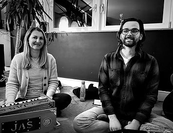 Claire and her partner Jon after a Kirtan performance together.