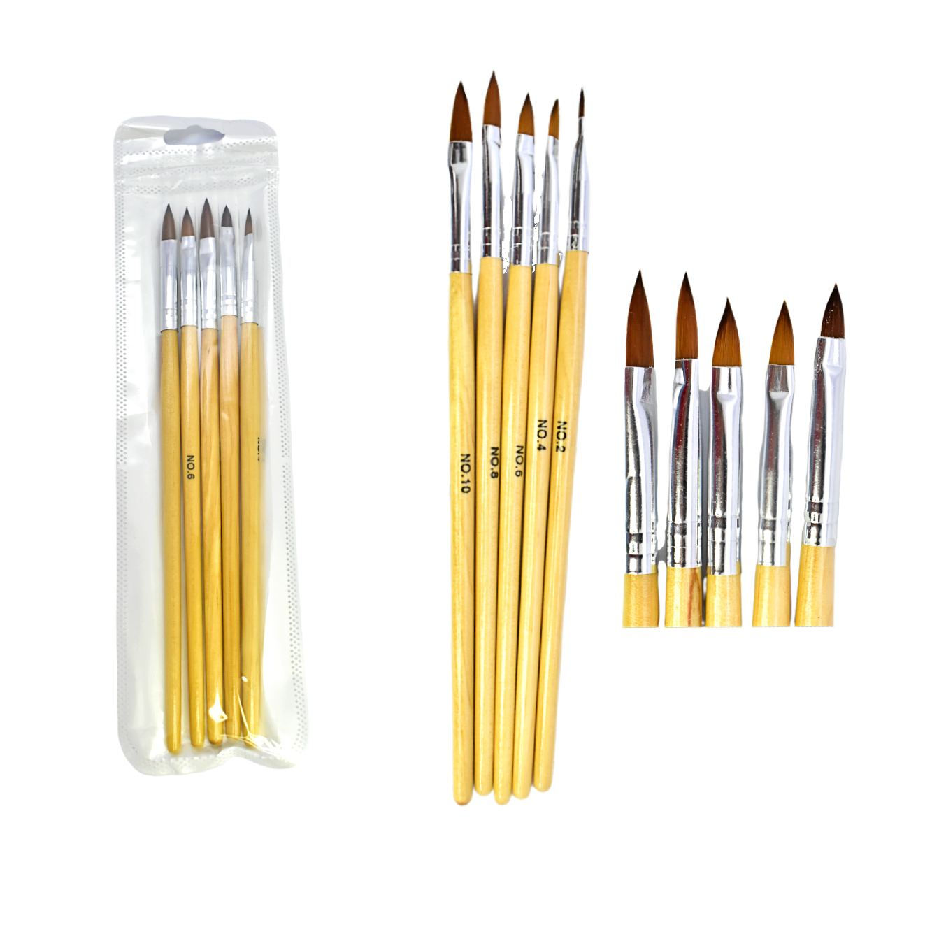 SET DE PINCELES PARA NAIL ART CON MANGO DE MADERA 5U