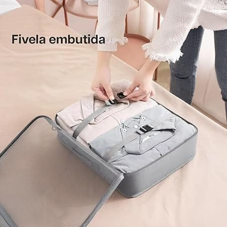 Organizador Viagem Kit 7 Peças - Necessaire para Bagagem Malas Roupas Bolsa Cosméticos Higiene - Dobrável Impermeável Multiuso Feminina Masculina Unissex Grande Compacto Prático (BEGE)