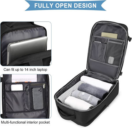 Mochila de viagem coowoz unissex, grande, mala de mão, mochila para trilha, Preto, Large