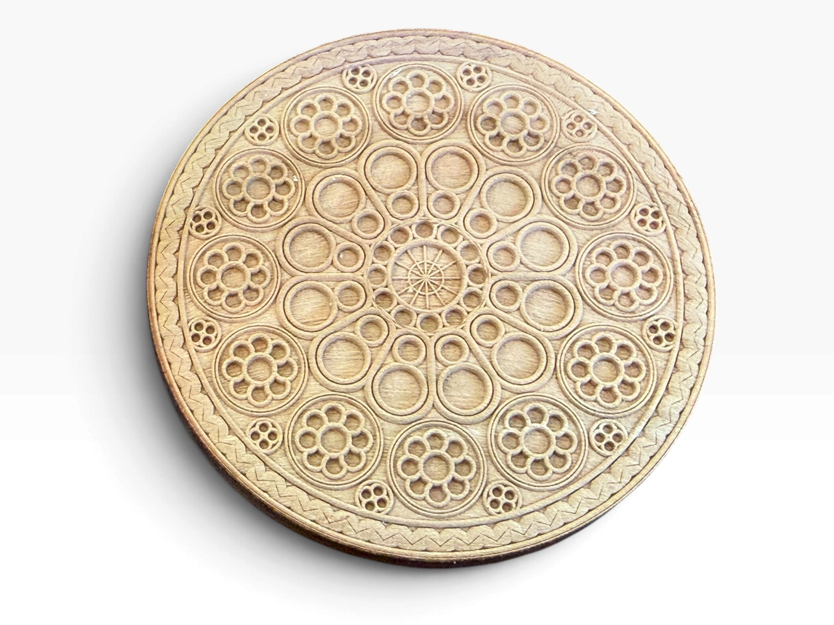 Chartres Rose Window Wood Carving 65 mm, Gothic Cathedral Rosette, Engraved
