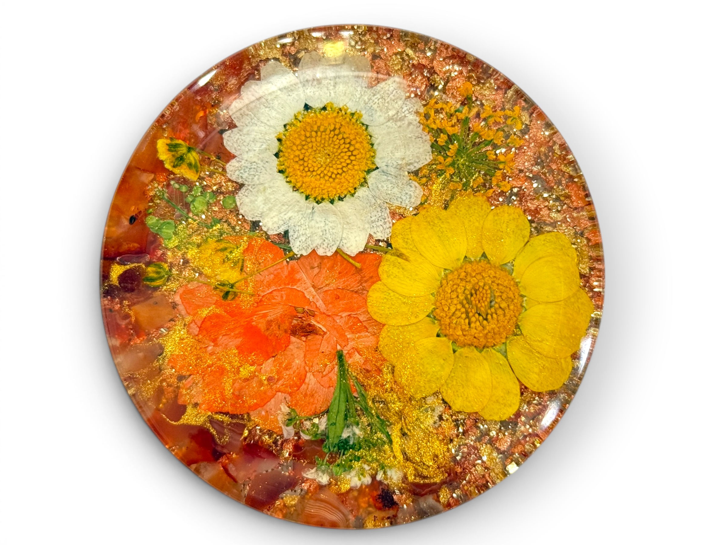 Floral Energy Disc with Carnelian, Clear Quartz & Botanical Elements